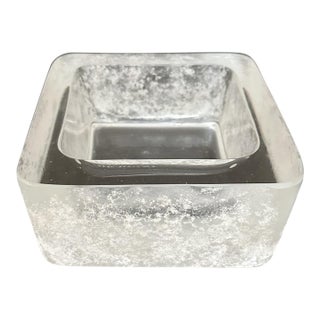 Signed Karl Springer Square White Venetian Scavo Glass Catchall Bowl, 1980s For Sale