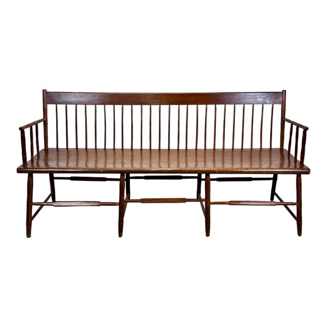 19th Century American Windsor Faux Bamboo Shaker Style Spindled 8-Leg Settee / Bench For Sale