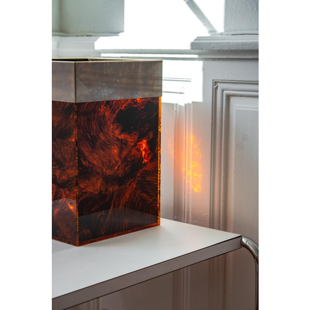 Vintage Tortoiseshell Acrylic Gass and Brass Basket from Christian Dior Home, France, 1970s For Sale - Image 4 of 13