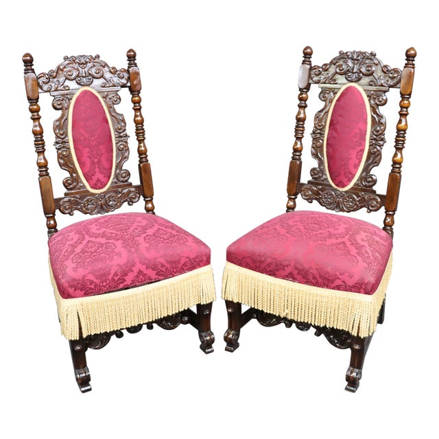 Jacobean Renaissance Style Walnut Side Chairs For Sale