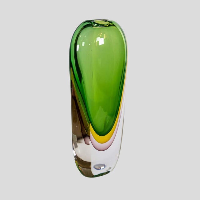 1990s Green Yellow Purple Art Glass Vase by Silvano Signoreto, 1990s For Sale - Image 5 of 6