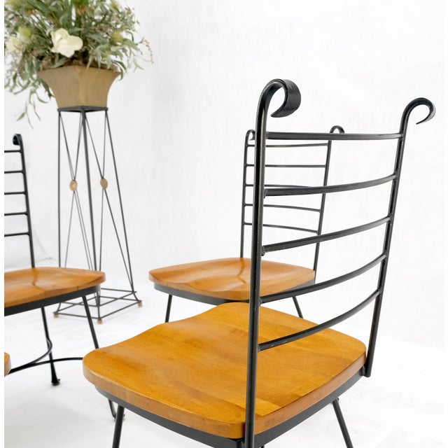 Arthur Umanoff American Mid-Century Modern Wrought Iron & Solid Birch Seats Dining Chairs Mint For Sale - Image 4 of 11