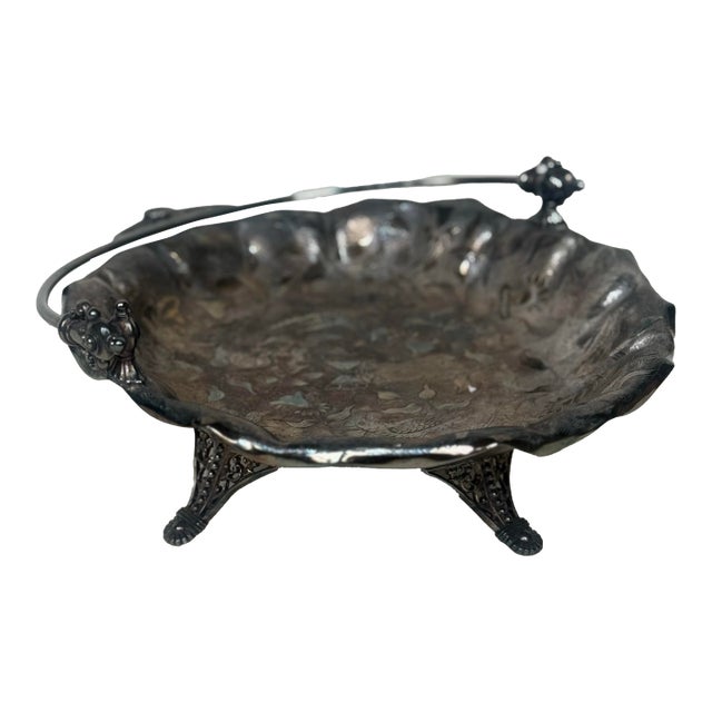 Antique James W. Tufts Quadruple Plate Bride’s Basket | Aesthetic Movement Bird & Butterfly Motif | c.1890–1910 For Sale