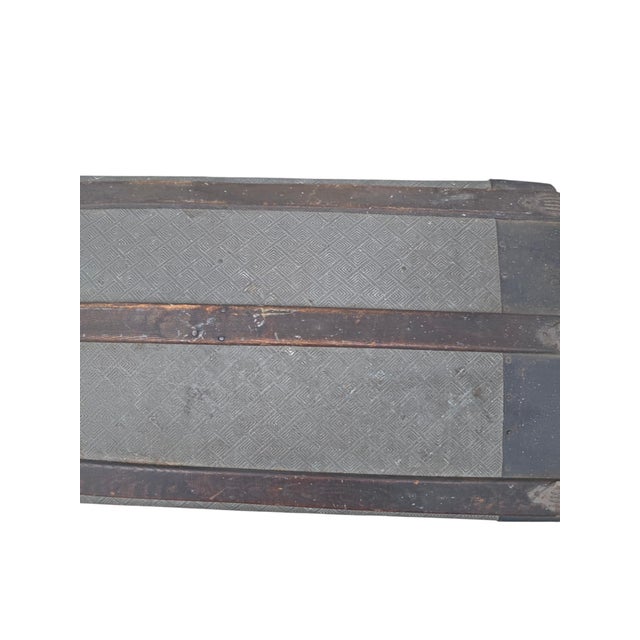 Antique Fitted Embossed Tin Dome Top Humpback Steamer Travel Trunk Chest For Sale - Image 11 of 18