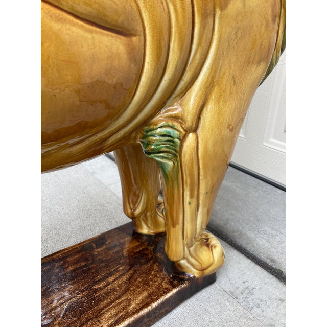 Vintage Majestic Italian Majolica Style Ceramic Lion Sculpture For Sale - Image 10 of 12