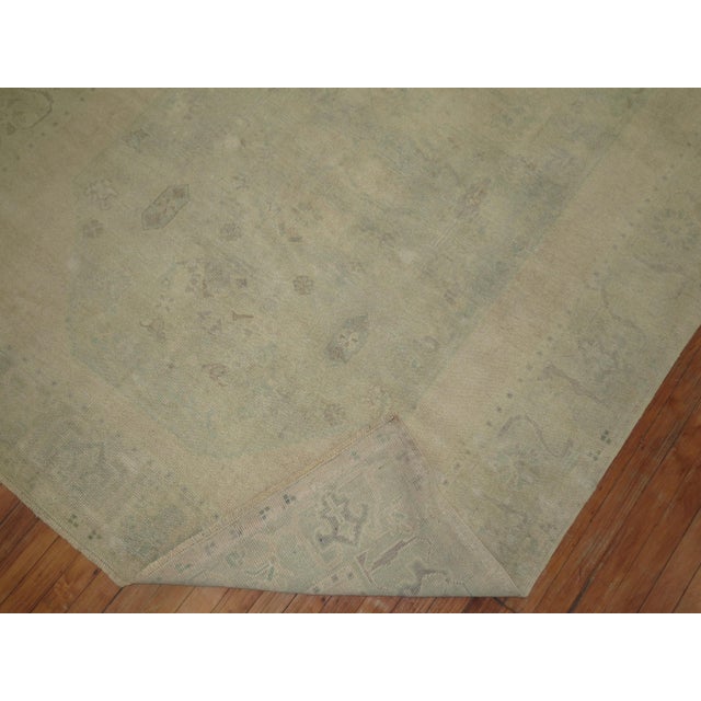 Industrial Vintage Zabihi Collection Pale Green Turkish Oushak Rug - 6' x 9'4" For Sale - Image 3 of 7