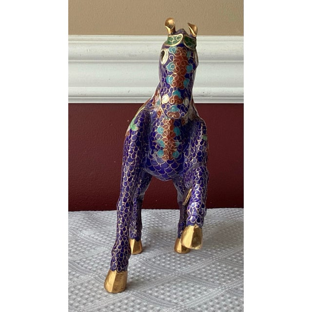 Vintage Chinese Cloisonné Horse Figurine on Carved Wooden Base – 9 1/4” Long For Sale In Washington DC - Image 6 of 12