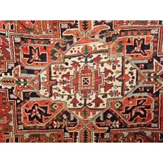 Rustic Vintage Room Size Heriz, Handwoven Geometric Medallion Pattern, Red & Navy, 9’ X 11’ For Sale - Image 3 of 12