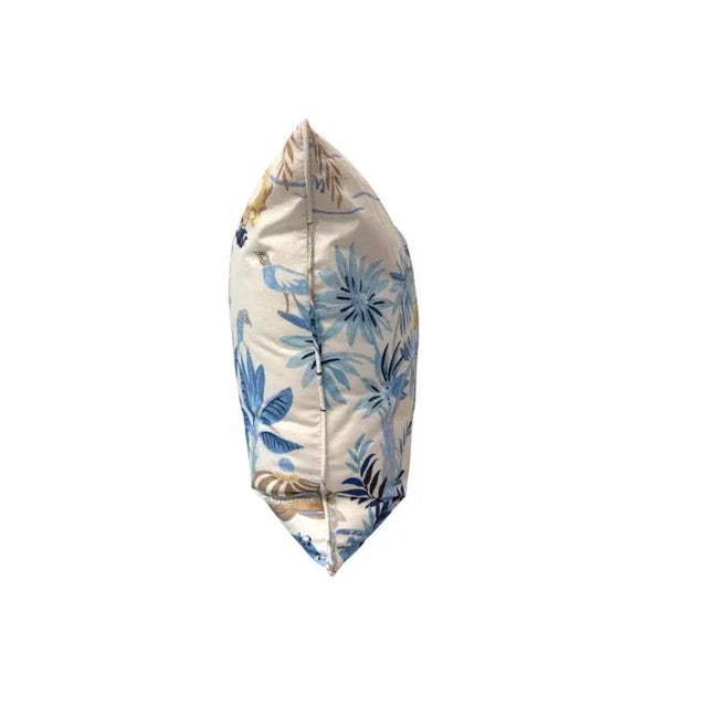 2020s Pair of 22'' Thibaut Chinoiserie-Inspired Blue & Gold Scenic Throw Pillows For Sale - Image 5 of 7