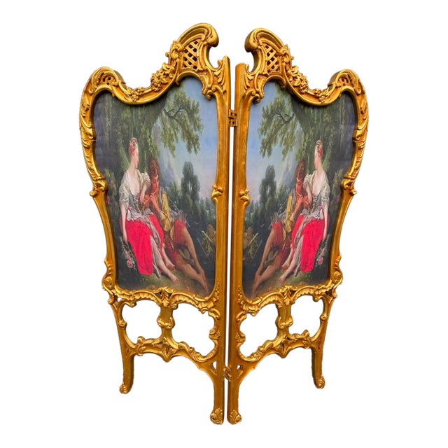 Late 20th Century Room Divider Screen - Handmade Louis XVI Beech Frame With French Scene For Sale