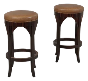 Pair of Dessin Fournir Macassar Ebony & Leather Jansen Bar Counter Stools