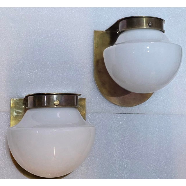 Pair Vintage Art deco light Old Lamp Wall Sconces Fixture Brass & Milk Glass Shade Ship Light Lamp Excellent Working...
