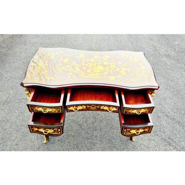 2020s Napoleon III Style Marquetry Brown Writing Desk/Table For Sale - Image 5 of 9