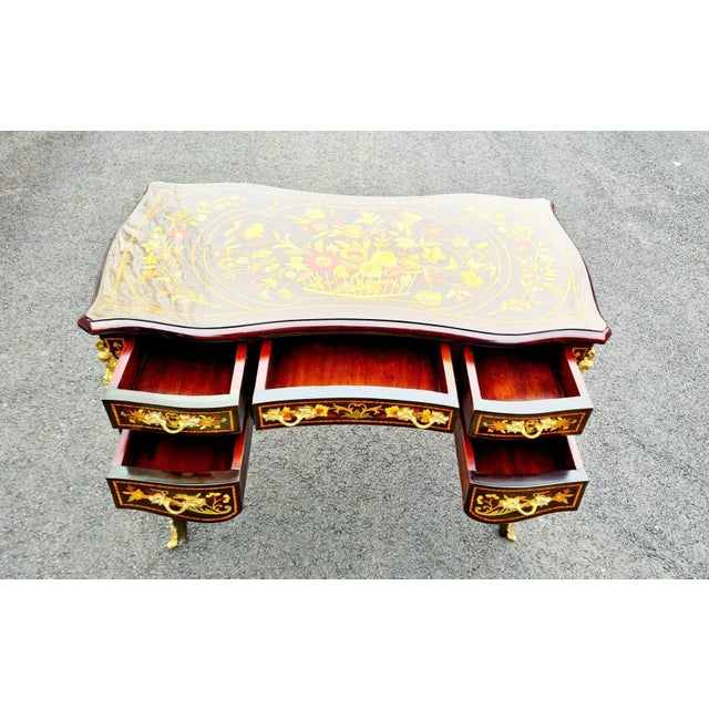 2020s Napoleon III Style Marquetry Brown Writing Desk/Table/Office Desk For Sale - Image 5 of 9