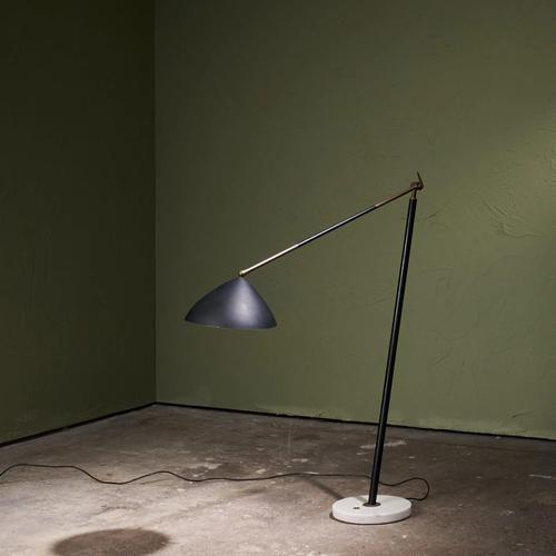 1950s Floor Lamp in Black Lacquer and Marble with Brass Stem from Stilux Milano, Italy, 1960s For Sale - Image 5 of 13