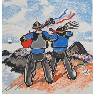 Mathurin Meheut, Bagpipe Players, The Departure, 1932, Engraving For Sale