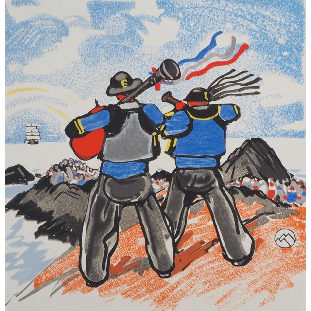 Mathurin Meheut, Bagpipe Players, The Departure, 1932, Engraving For Sale