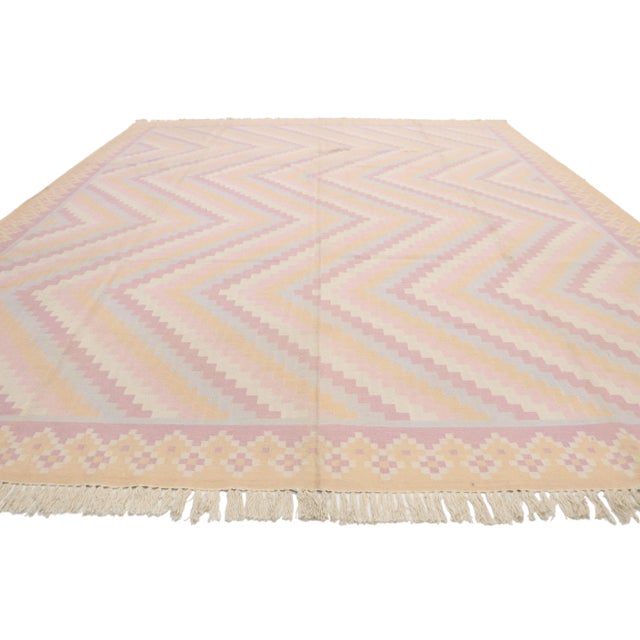 Farmhouse Vintage Boho Chic Dhurrie Area Rug With Pastel Colors - 9'2 X 11'10 For Sale - Image 3 of 10