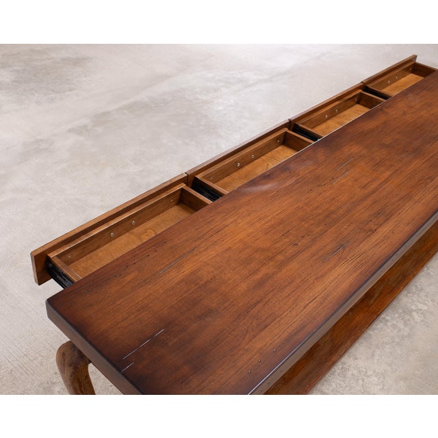 English Queen Anne Style Walnut Two-Tier Console Table 6 Ft For Sale - Image 11 of 18