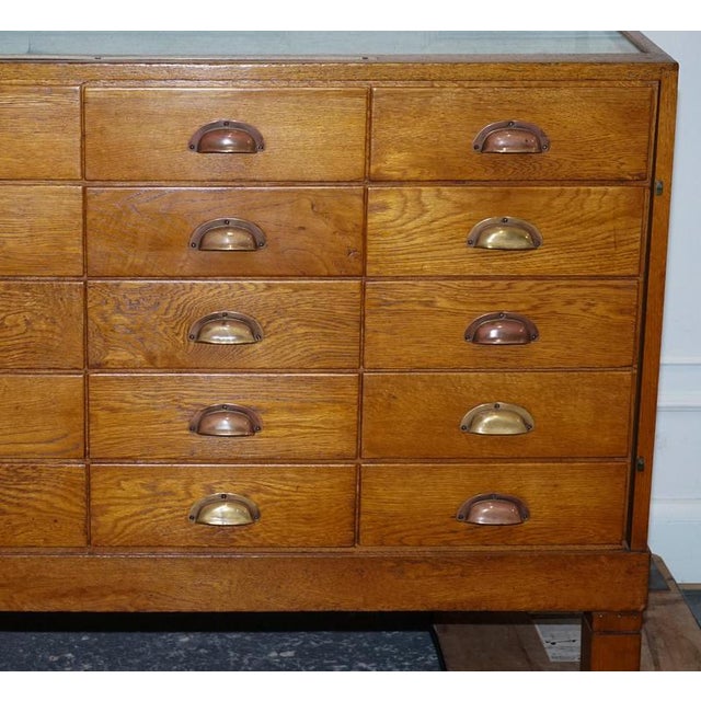 Antique Victorian English Oak Haberdashery Shop Counter with Glass Panels, 1920s For Sale - Image 16 of 18