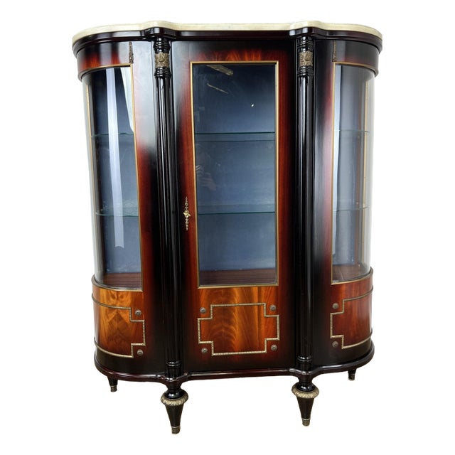 Vintage French Empire Style Display Cabinet with Marble Top For Sale
