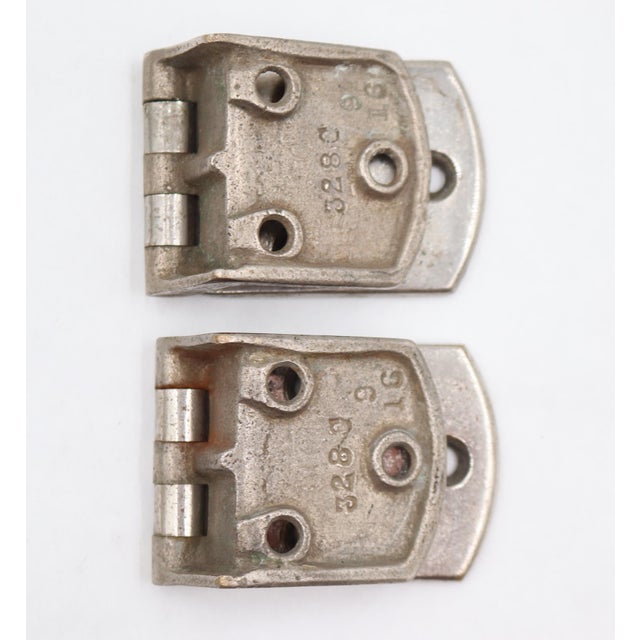 Pair of Vintage Nickel Plated Brass Offset Ice Box Hinges For Sale - Image 4 of 5
