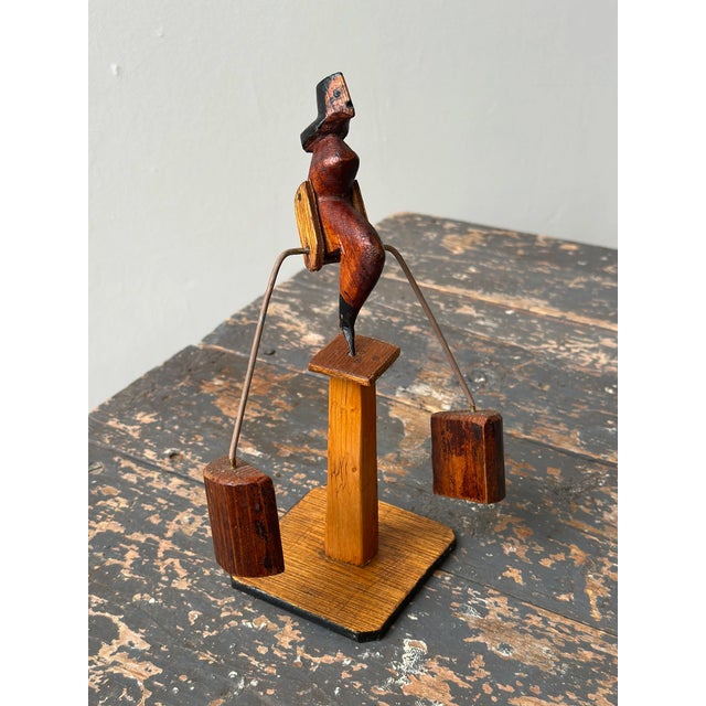 Folk Art Vintage Folk Art Balancing Woman Kinetic Sculpture, Circa 1940s For Sale - Image 3 of 16