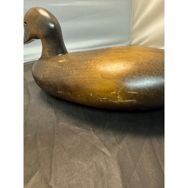 Carved Natural Wood Stained Large 16” Duck Decoy Glass Eyes Vintage For Sale In New York - Image 6 of 10