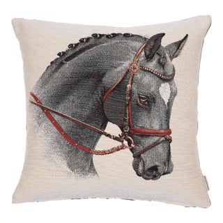 Silver Horse Woven Cushion With Feather Filler - 42x42cm (17"x17") For Sale