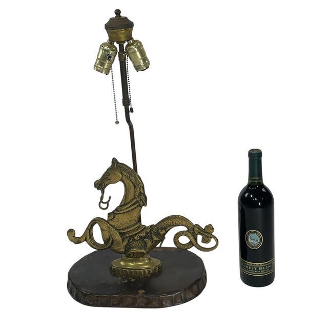 Figurative Mid-20th Century Italian Cast Brass Hippocamp Table Lamp For Sale - Image 3 of 12