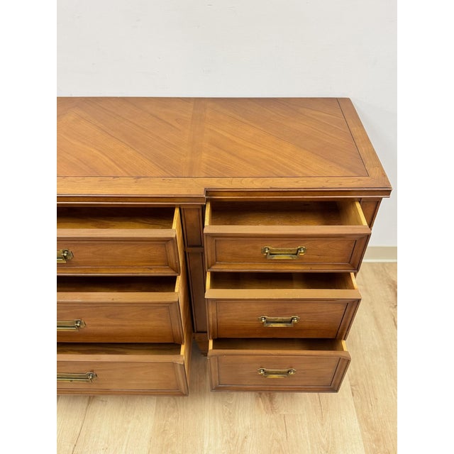Vintage Dresser Drexel Transitional MCM Nine Drawer Lowboy Brass Handles For Sale - Image 14 of 18