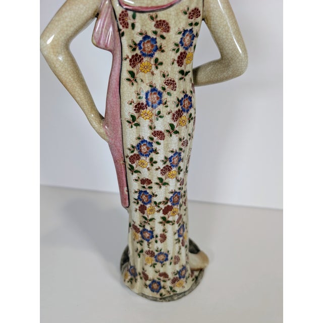 Rare Porcelain Art Deco Nude Figural Statue, Sculpture, Handpainted, 1940's For Sale - Image 10 of 12