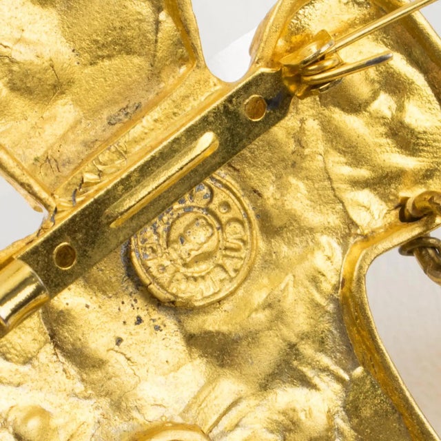 Metal Edouard Rambaud Byzantine Gilded Metal Cross Brooch with Amber Resin Drops For Sale - Image 7 of 8
