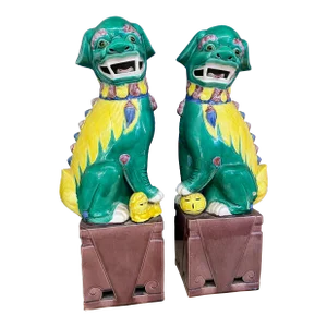 1970s Large Foo Dogs With Colorful Spirits, a Pair