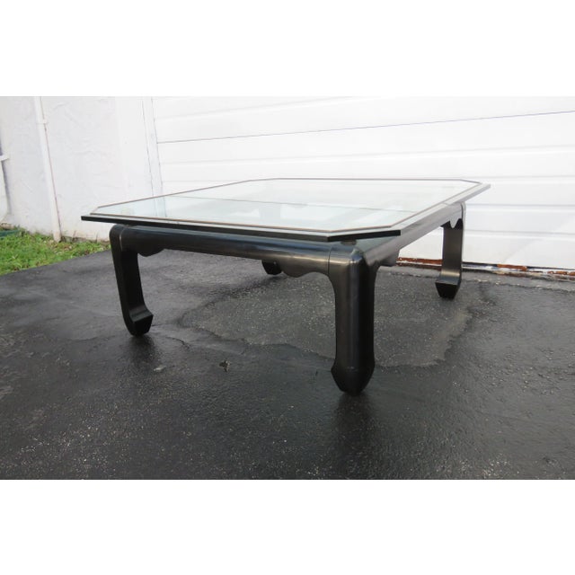Black Hollywood Regency Black Painted Glass Top Coffee Table 1577 For Sale - Image 8 of 13