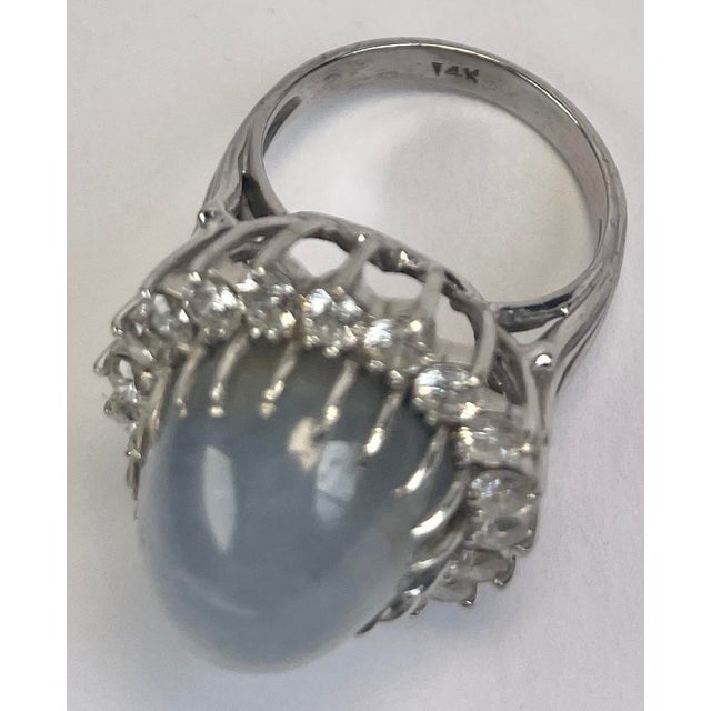 Lavender 1950s Plum Cabochon Sapphire, Diamond, and 14k White Gold Ring, Size 6.5 - For Sale - Image 8 of 8