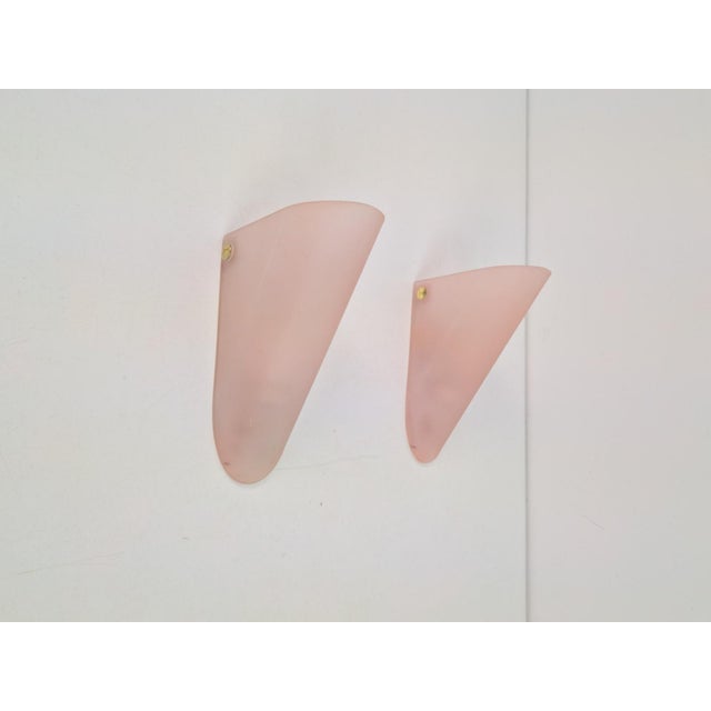 Vintage Triangular Conical Wall Sconces in Pink Frosted Glass from Lumal-It, 1990s, Set of 2 For Sale - Image 6 of 9