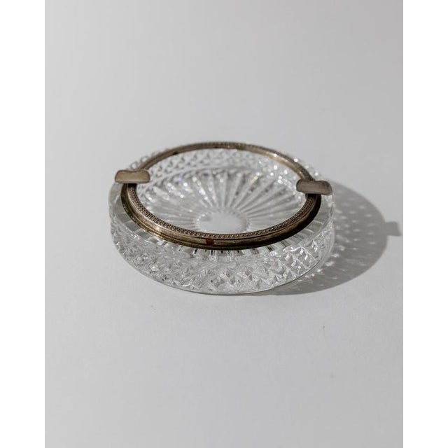 Art Deco Textured Crystal Ashtray with Silver-Plated Rim, 1920s For Sale - Image 6 of 11