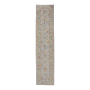Turkish Oushak Runner in Ivory With Soft Green, Gold, and Coral 2'11 X 13'3