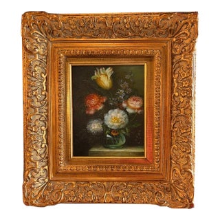 Framed, Signed Oil on Canvas Painting of Floral Still-Life For Sale