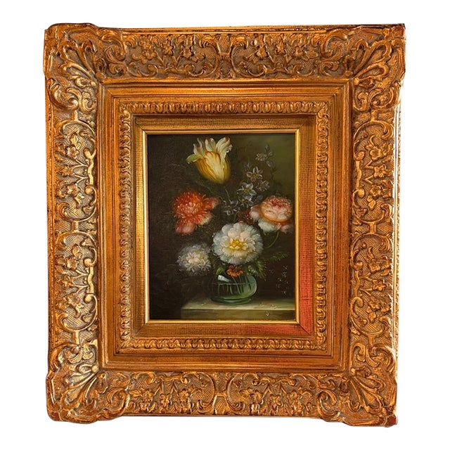 Framed, Signed Oil on Canvas Painting of Floral Still-Life For Sale