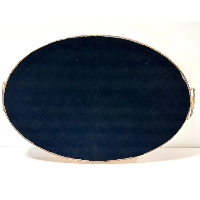 1960s Oval Brass Gallery Tray With Designer Floral Fabric Insert & Velvet Back For Sale - Image 9 of 12