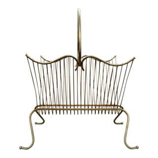 Vintage Mid-Century Brass-Tone Wire Magazine Rack For Sale