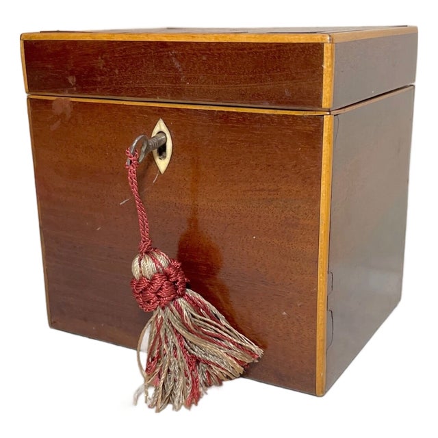 Antique 19th Century Handmade Wood Marquetry Georgian Mahogany Tea Caddy Box For Sale