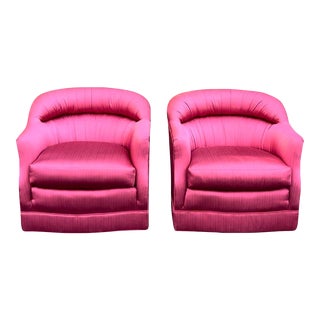 Pair of Silk Swivel Chairs in Fuschia For Sale