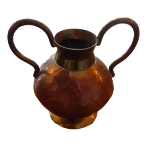 1970s Hammered Brass & Copper Dual Handle Bud Vase