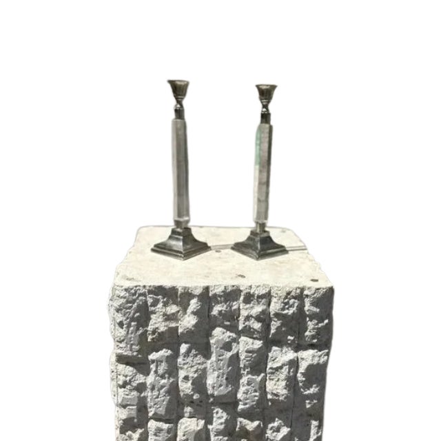 Art Deco ( Set of 2 ) Antique Acrylic & Metal Candlesticks For Sale - Image 3 of 3