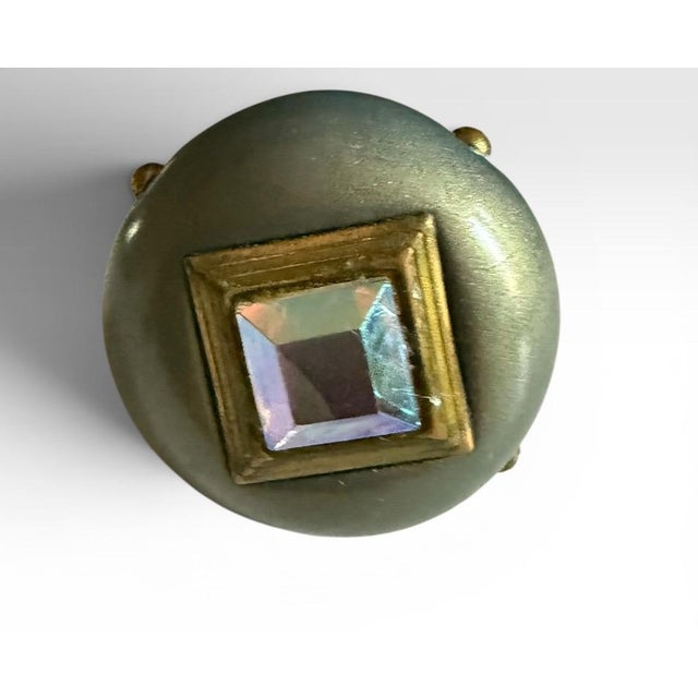 Set of Eight Hollywood Regency Metallic Wood Knobs With Iridescent Aurora Borealis Gems For Sale - Image 13 of 18