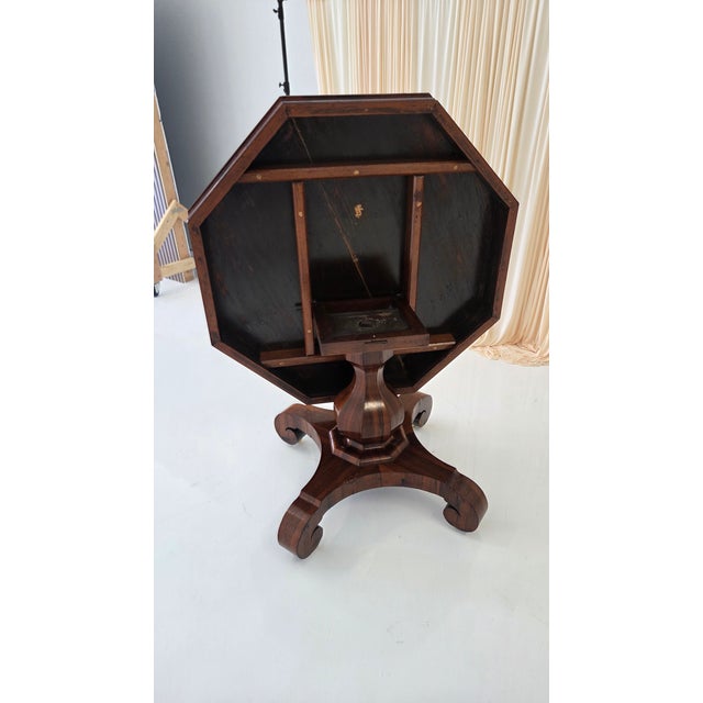 Antique Octagonal Walnut Finish Tilt ( Snap) Pedestal Center Table For Sale In Dallas - Image 6 of 18