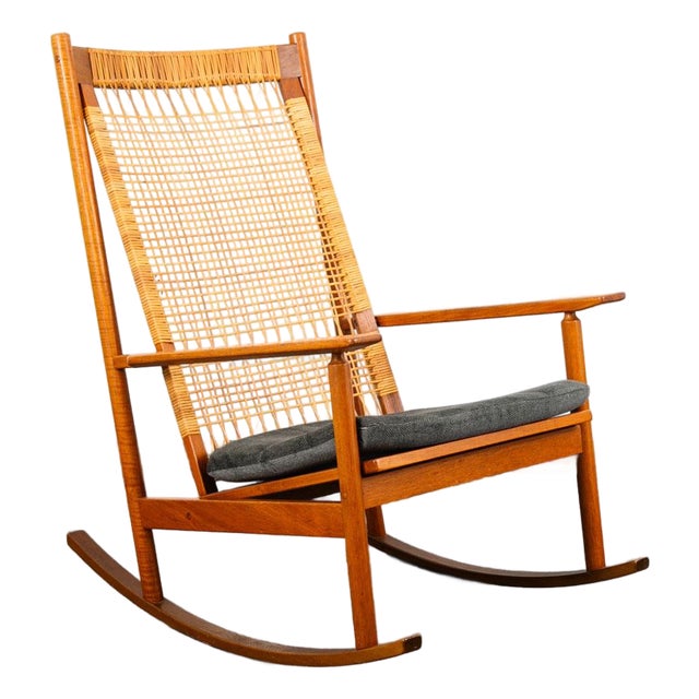 Mid Century Danish Modern Rocking Chair Teak Rocker Hans Olsen MCM Vintage Grey For Sale
